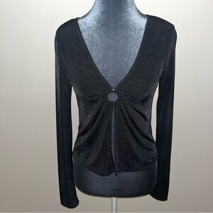 Black Long Sleeve Keyhole Ring Flyaway Top